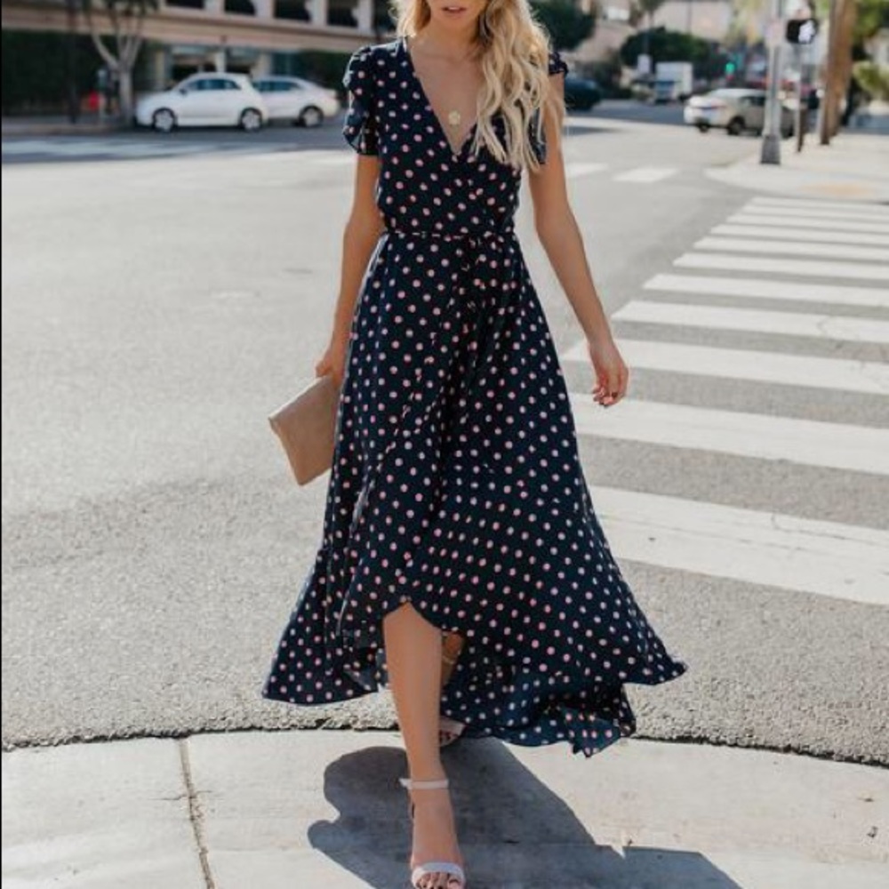 Mama Mia Polka Dot Wrap Maxi Dress -   (Vici)